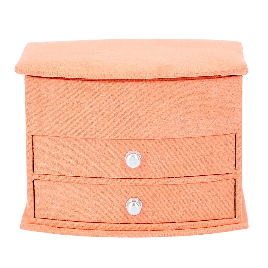 3 Layer Velvet Jewellery Box with Mirror and 2 Removable Drawer (Size 15x12x11Cm) - Orange