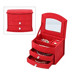3 layer Fan-shape velvet jewelry box with mirror and 2 removable drawers