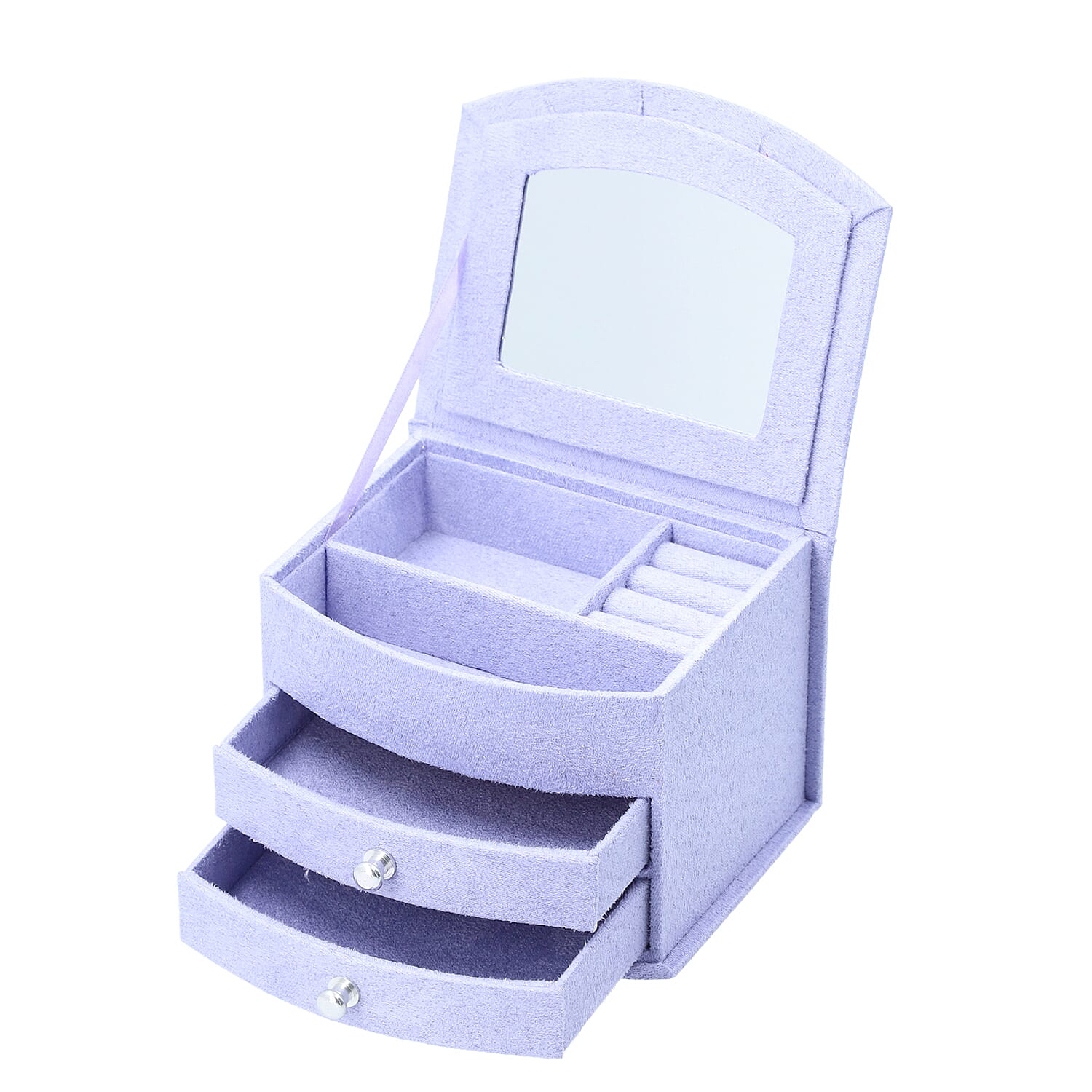 3 Layer Velvet Jewellery Box with Mirror and 2 Removable Drawer (Size 15x12x11Cm) - Lilac