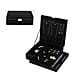 2 tier velvet Jewelry box with lock and key top inside has 8 necklace hooks pocket removable tray has 13  sections 8 Ring slot and 5 long bracelet sections bottom tier has 9 sections