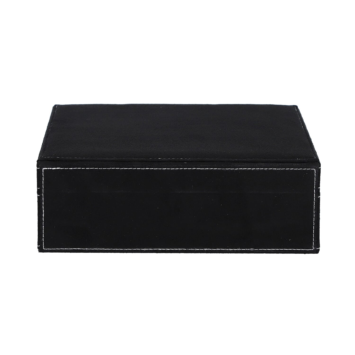 2 tier velvet Jewelry box with lock and key top inside has 8 necklace hooks pocket removable tray has 13  sections 8 Ring slot and 5 long bracelet sections bottom tier has 9 sections