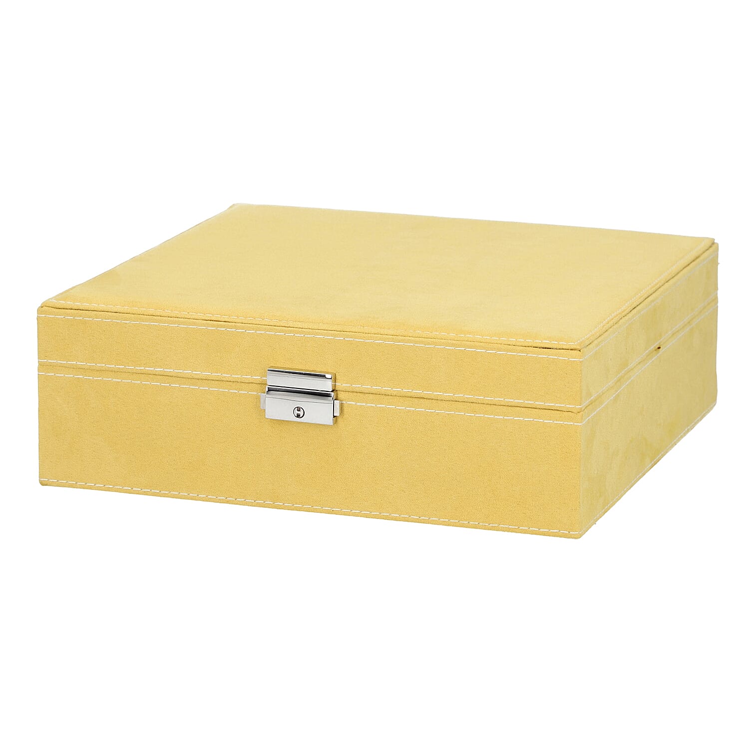 2 Tier Velvet Jewellery Box with Lock and Key (Size 26x26x9Cm) - Mustard