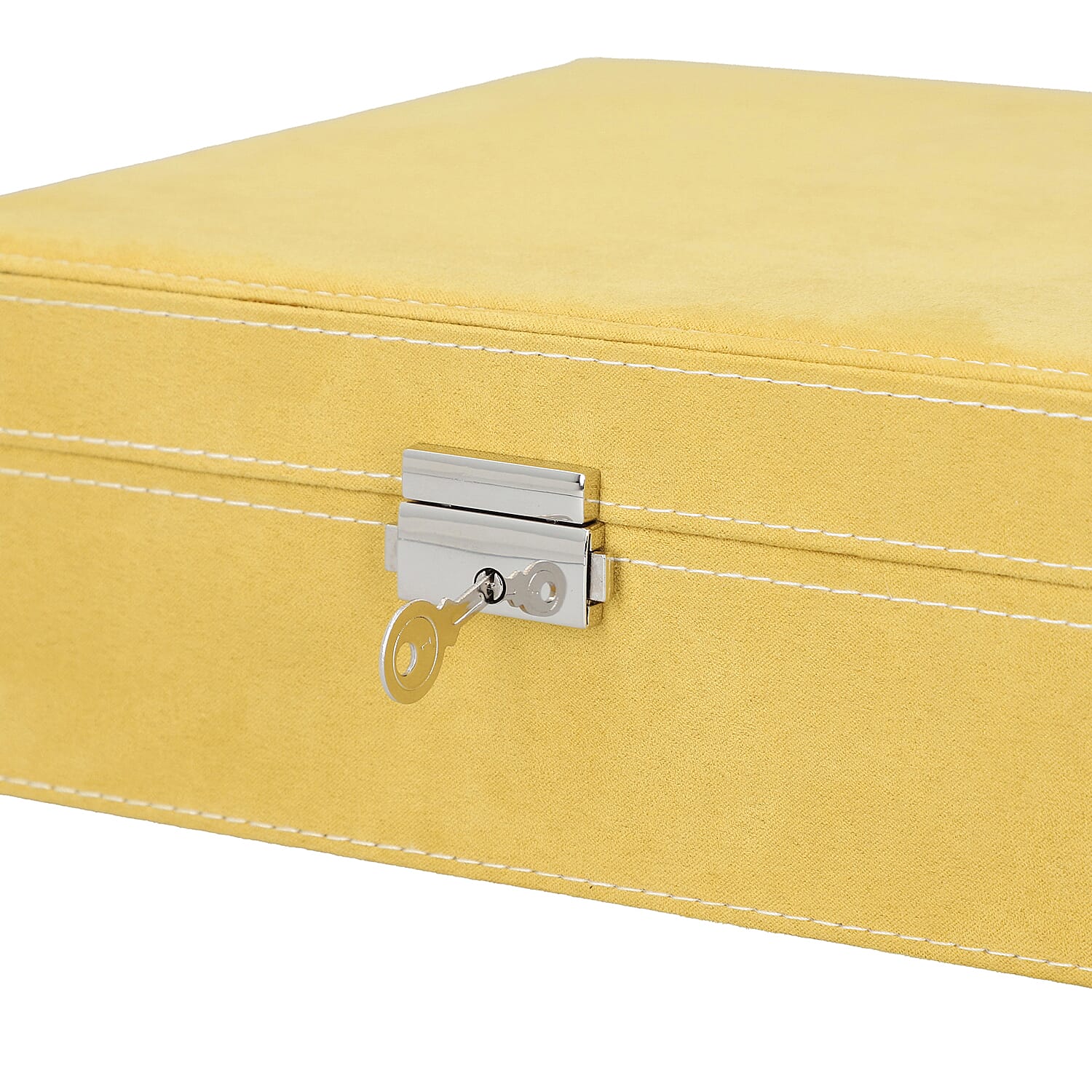 2 Tier Velvet Jewellery Box with Lock and Key (Size 26x26x9Cm) - Mustard
