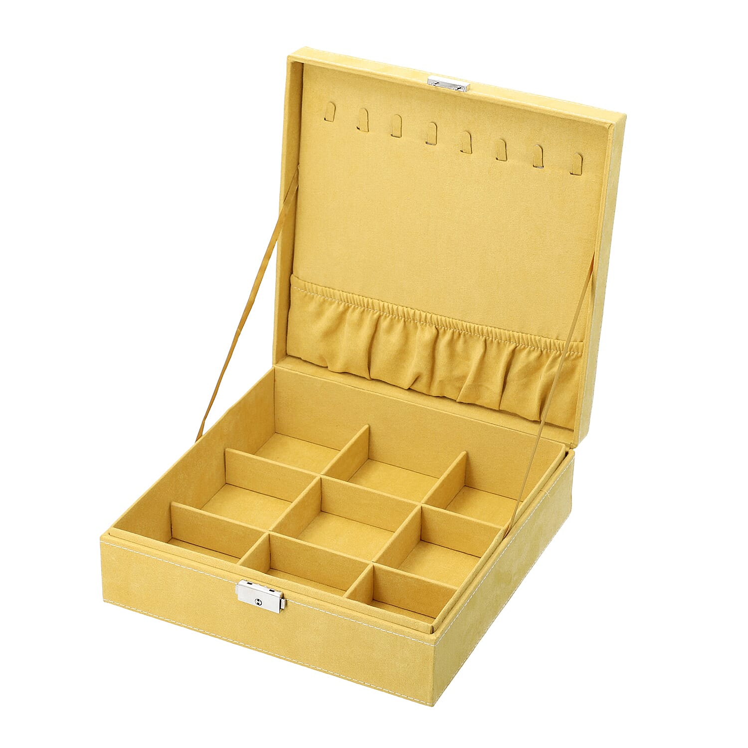 2 Tier Velvet Jewellery Box with Lock and Key (Size 26x26x9Cm) - Mustard