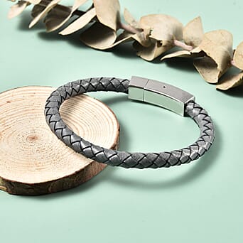 https://tjcuk.sirv.com/Products/62/9/6298391/Grey-Genuine-Leather-Bracelet-Size-with-Magnetic-Lock-in-Silver-Tone_6298391.jpg?w=342&h=342