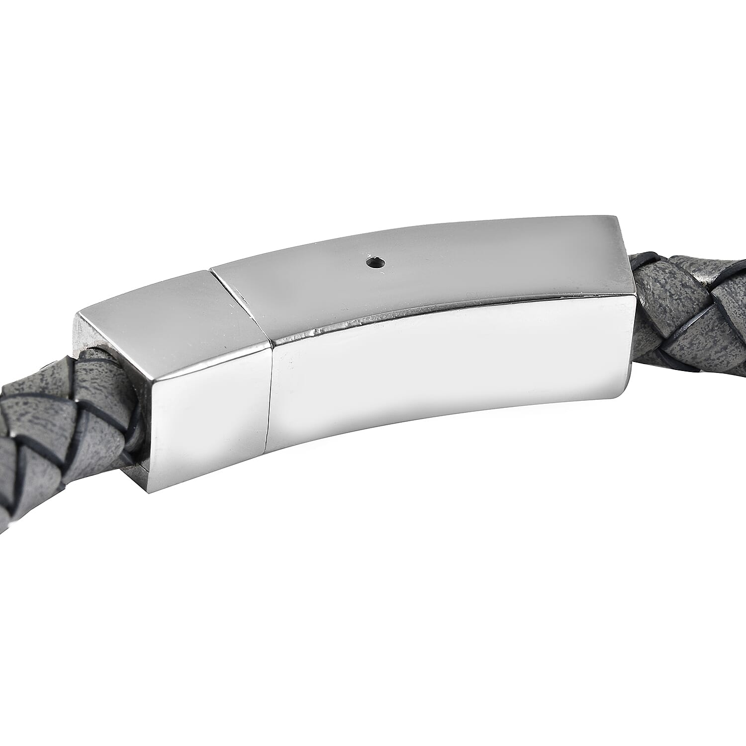 100% Genuine Leather Bracelet (Size 8) with Magnetic Lock in Stainless Steel - Grey