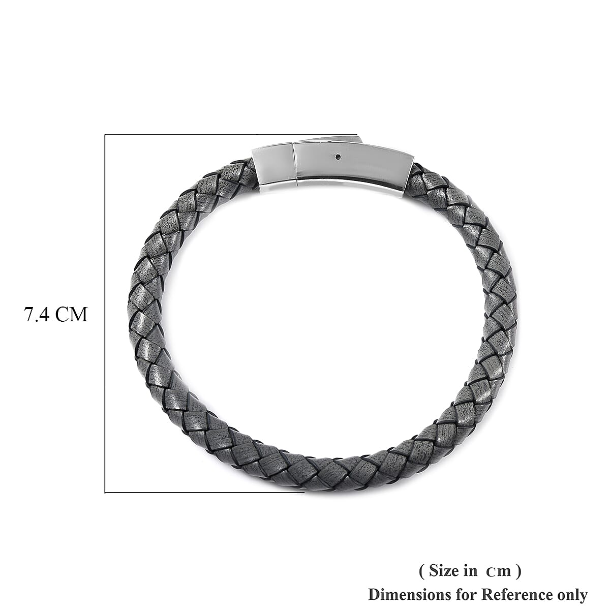 100% Genuine Leather Bracelet (Size 8) with Magnetic Lock in Stainless Steel - Grey