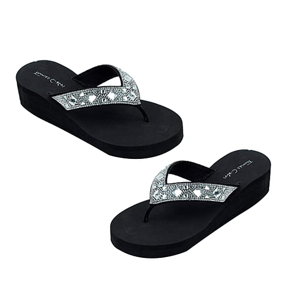 Thomas Calvi Wedge Heel Summer Sandals in Black Colour