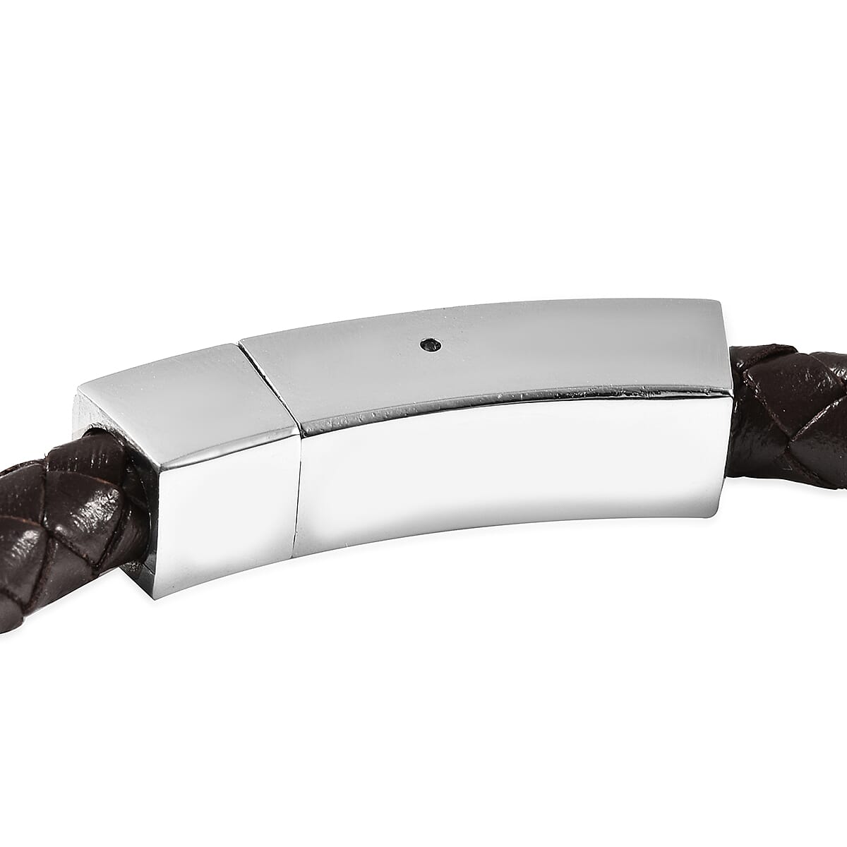 Brown Genuine Leather Bracelet (Size 8) with Magnetic Lock in Stainless Steel