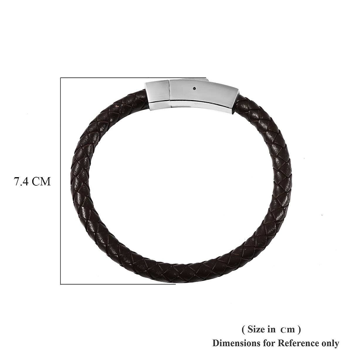 Brown Genuine Leather Bracelet (Size 8) with Magnetic Lock in Stainless Steel