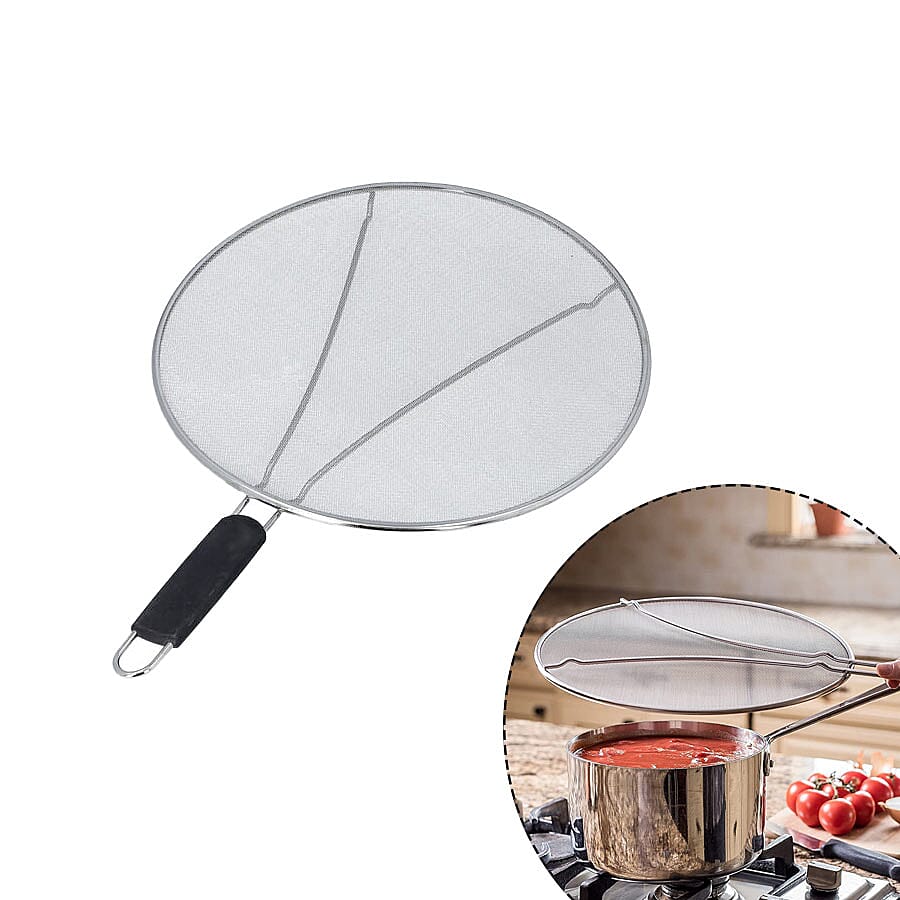 Grease Splatter Screen for Frying Pan (Size 48x33x2cm) - Black & Silver