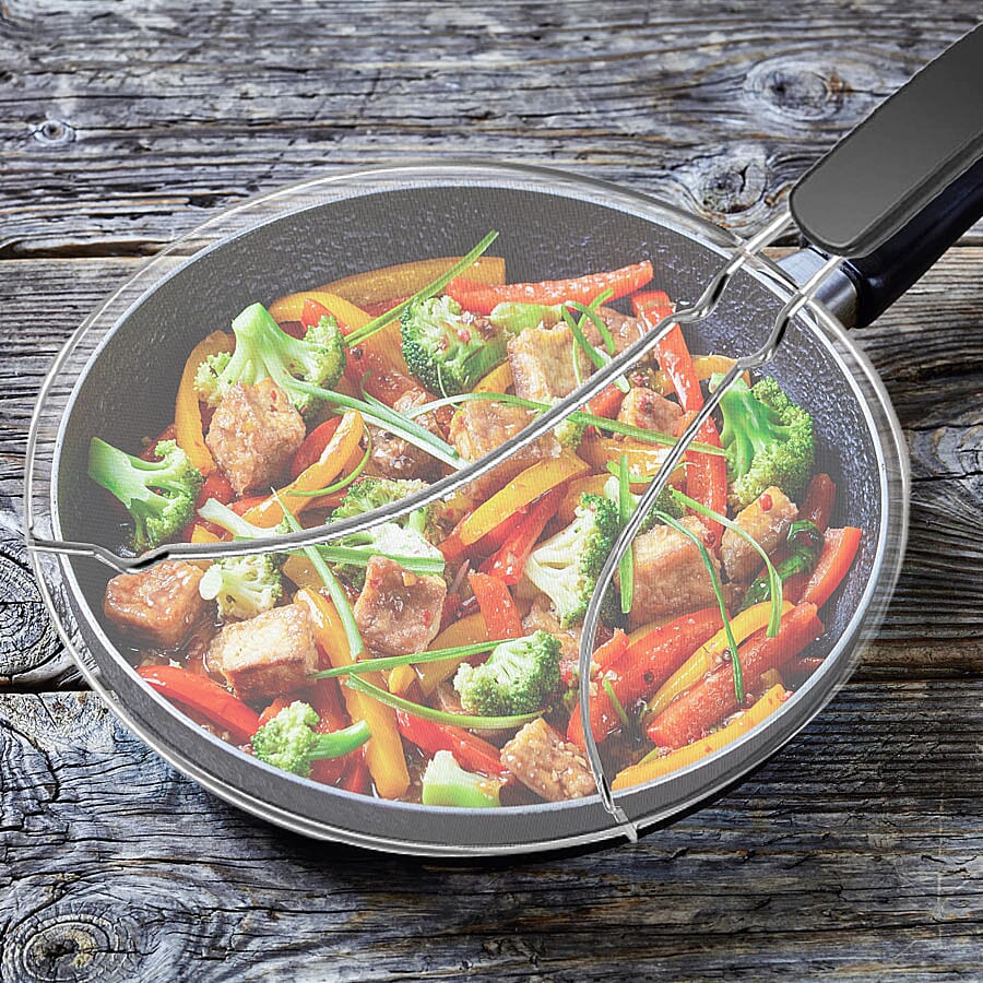 Grease Splatter Screen for Frying Pan (Size 48x33x2cm) - Black & Silver