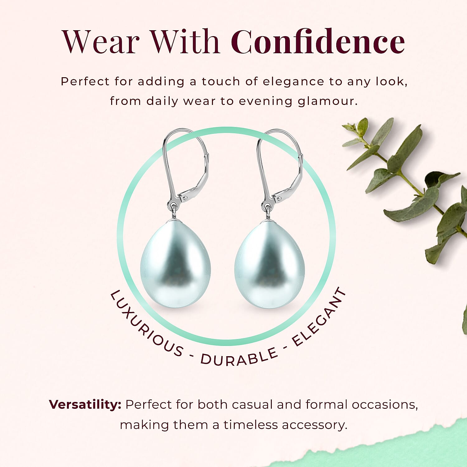 Blue Shell Pearl Drop Lever Back Earrings With Lever Back in Rhodium Overlay Sterling Silver 27.0 Ct