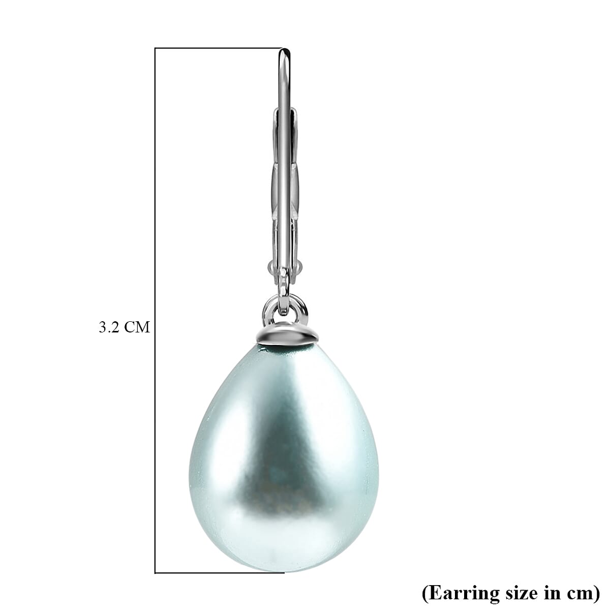 Blue Shell Pearl Drop Lever Back Earrings With Lever Back in Rhodium Overlay Sterling Silver 27.0 Ct