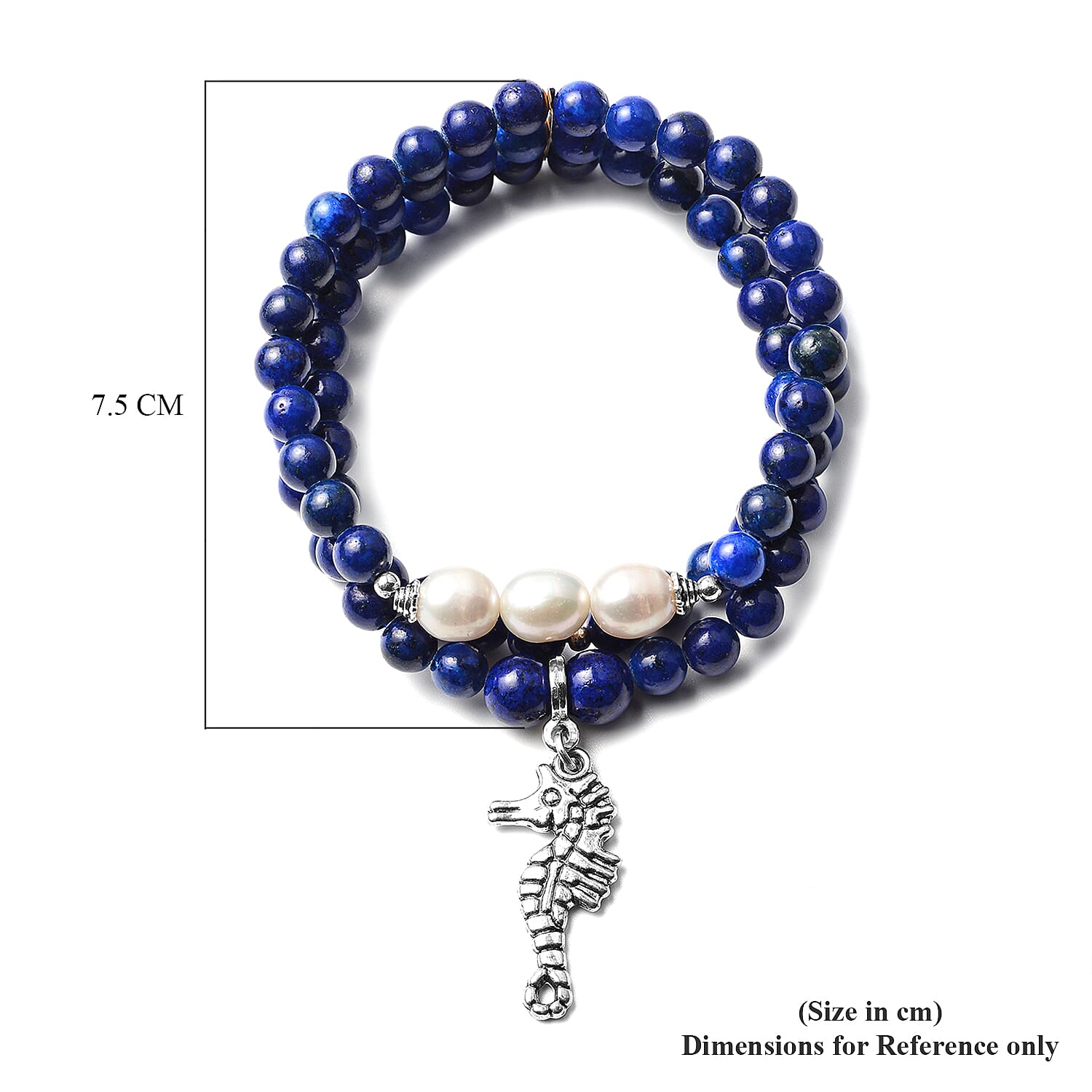Lapis Lazuli and White Freshwater Pearl Stretchable Bracelet (Size 7) 145.00 Ct.