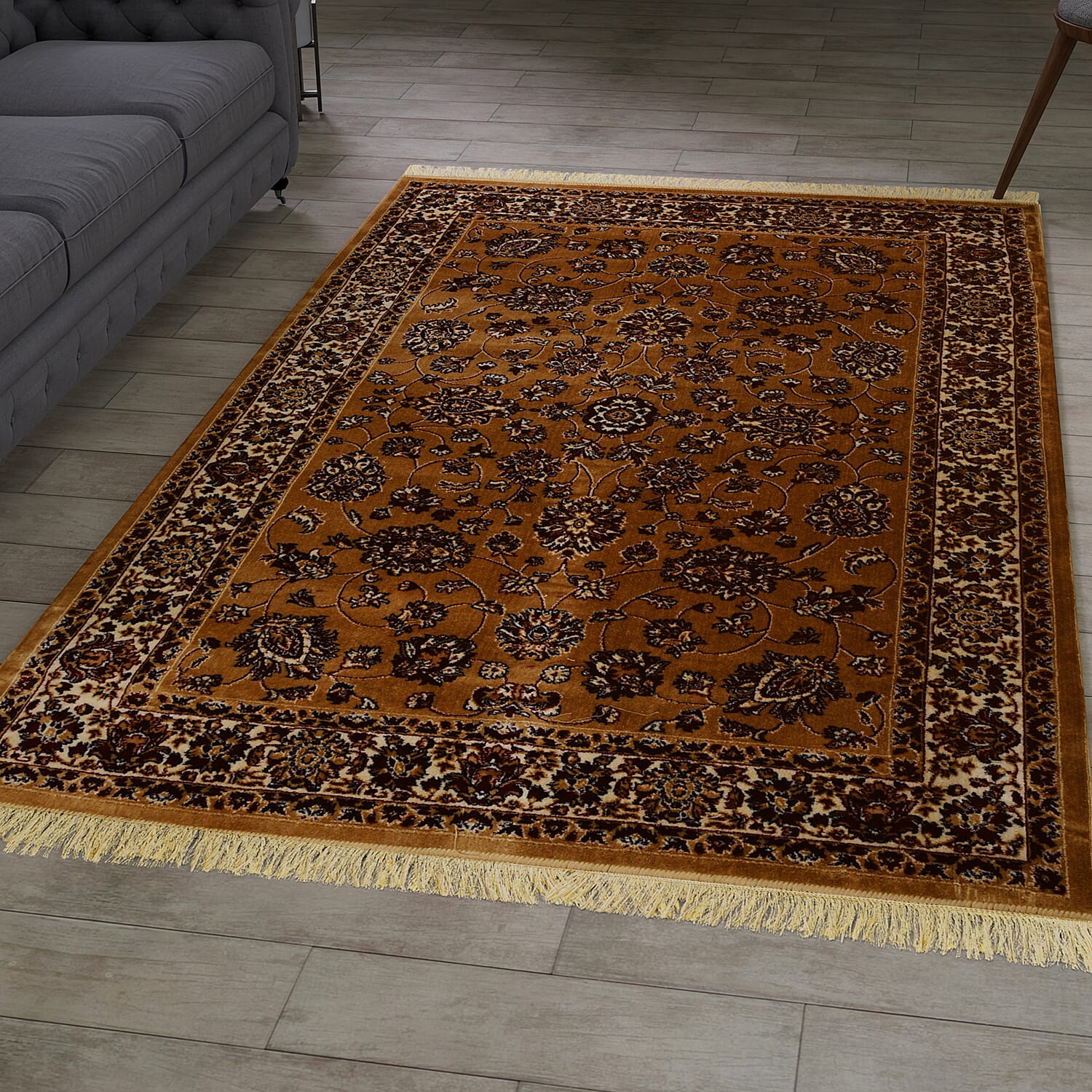 Traditional Floral Pattern Carpet (Size 120x180 Cm) - Gold