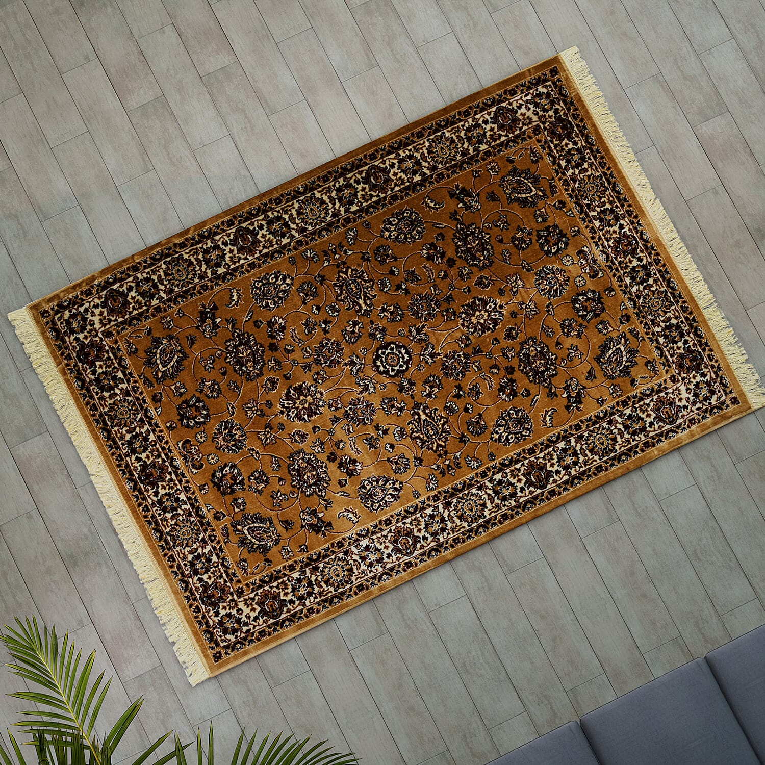 Traditional Floral Pattern Carpet (Size 120x180 Cm) - Gold