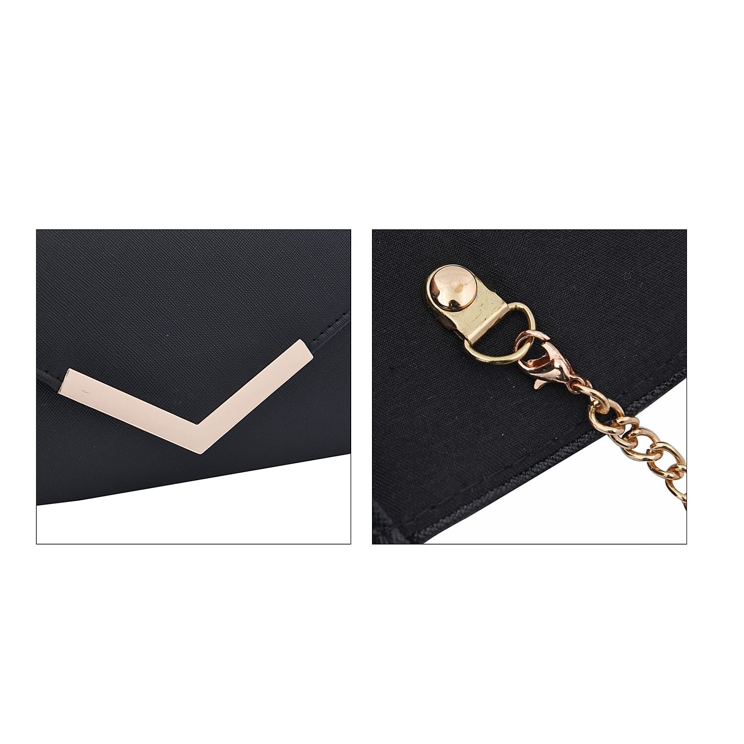 Faux Leather Clutch Bag long chain strap color - Black