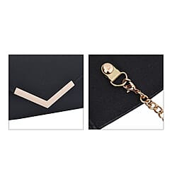 Faux Leather Clutch Bag long chain strap color - Black
