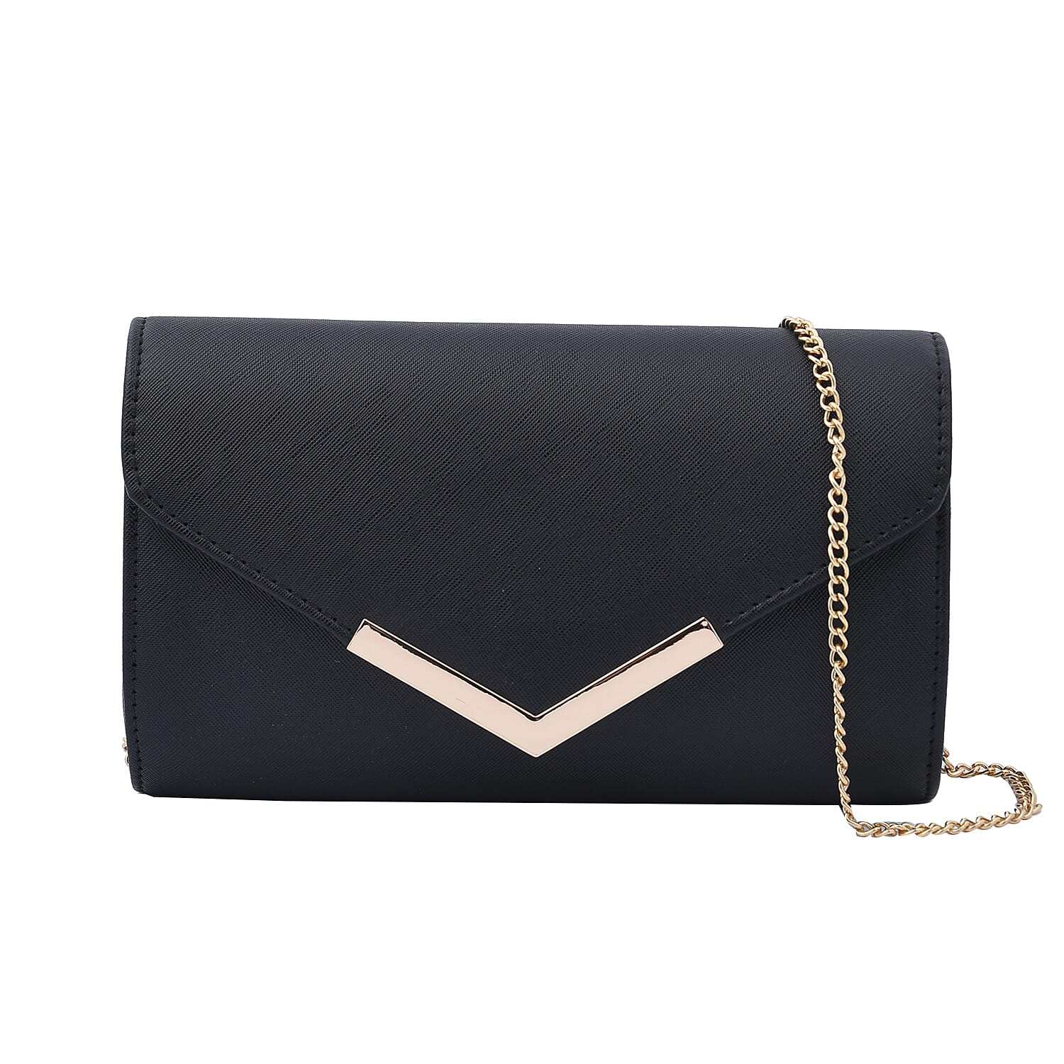 Faux Leather Clutch Bag long chain strap color - Black