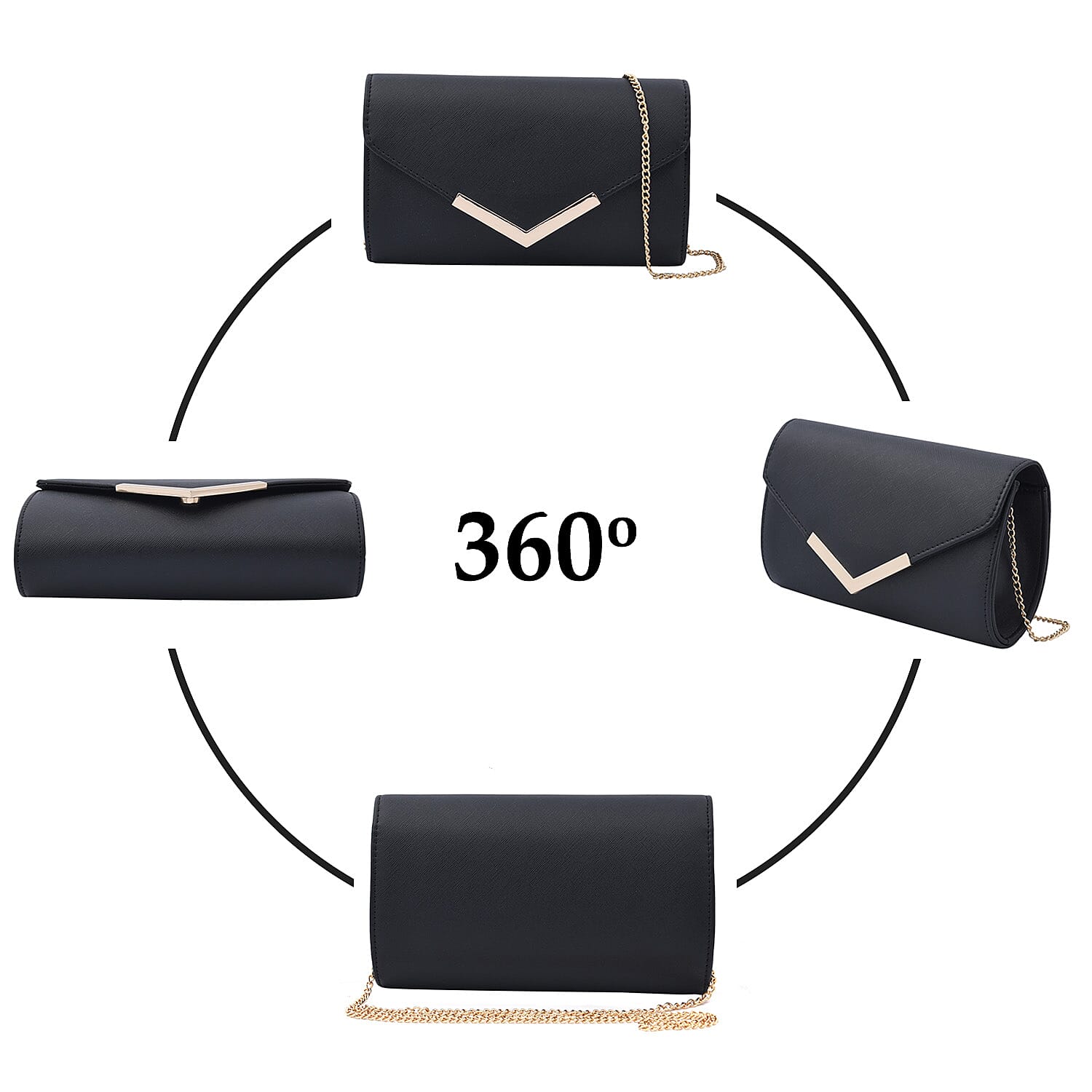 Faux Leather Clutch Bag long chain strap color - Black