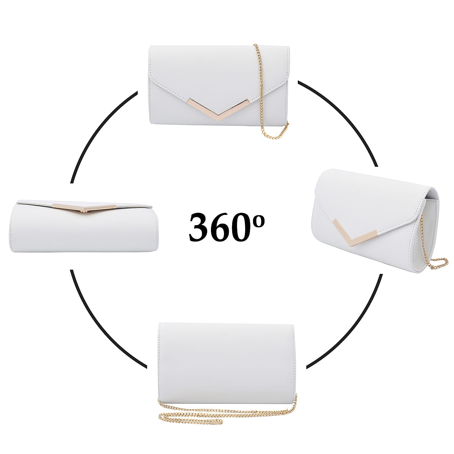 Faux Leather Clutch Bag with Long Chain Strap (Size 23x13x7Cm) - White