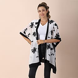 JOVIE Chiffon Floral Embroidery kimono - White and Black