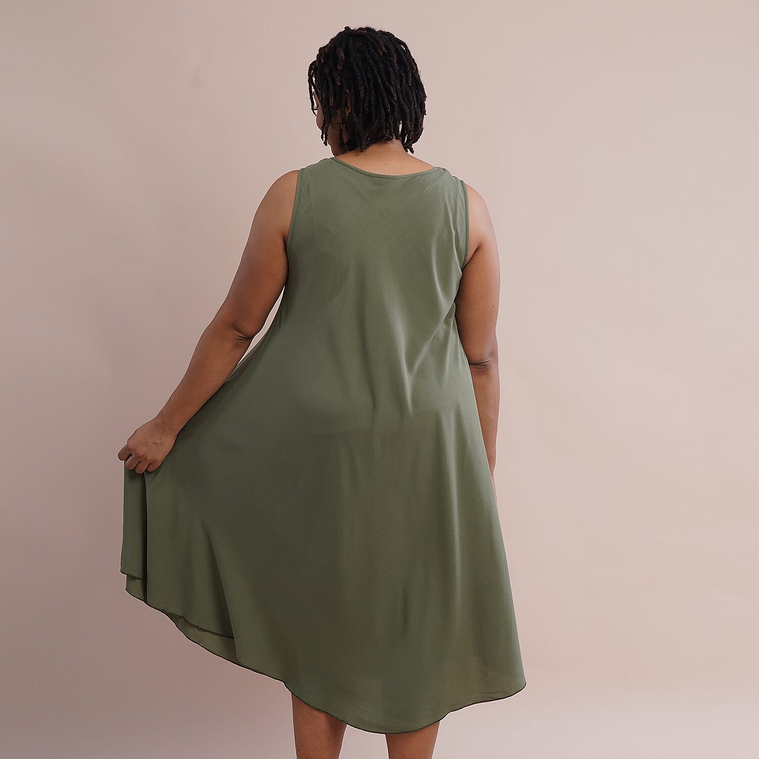 JOVIE 100% Viscose Solid Sleeveless Dress (Size 60x112Cm) - Green