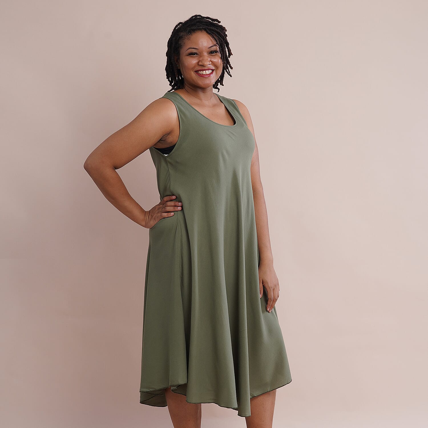 JOVIE 100% Viscose Solid Sleeveless Dress (Size 60x112Cm) - Green