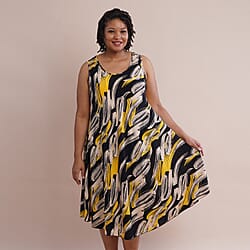 JOVIE 100% Viscose Printed Pattern Sleeveless Dress (Size 60x112Cm) - Yellow and Black
