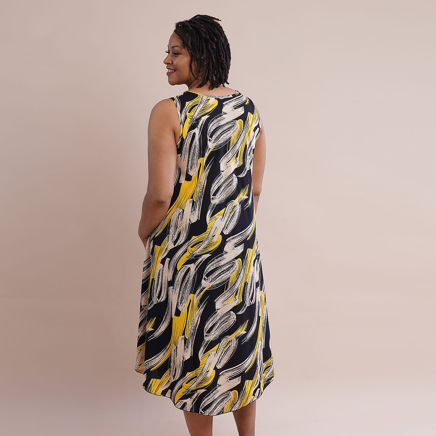 JOVIE 100% Viscose Printed Pattern Sleeveless Dress (Size 60x112Cm) - Yellow and Black