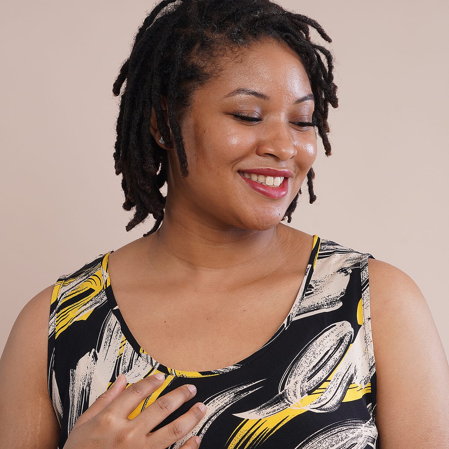 JOVIE 100% Viscose Printed Pattern Sleeveless Dress (Size 60x112Cm) - Yellow and Black