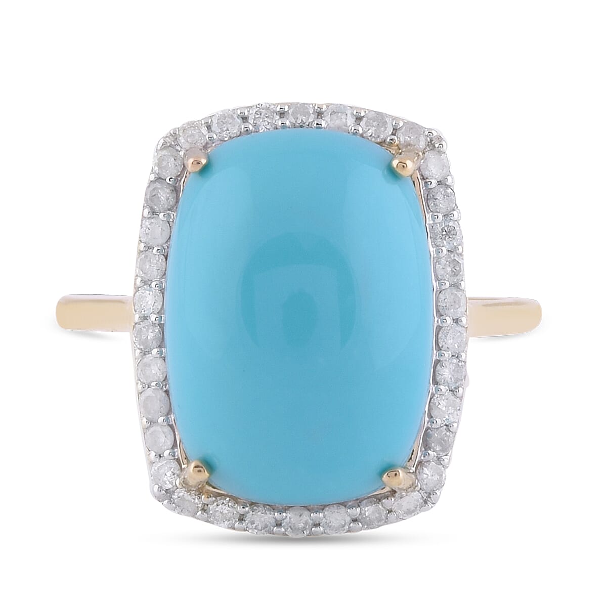 9K Yellow Gold Arizona Sleeping Beauty Turquoise (Very Rare Size 14x10) and Diamond Ring 6.44 Ct.