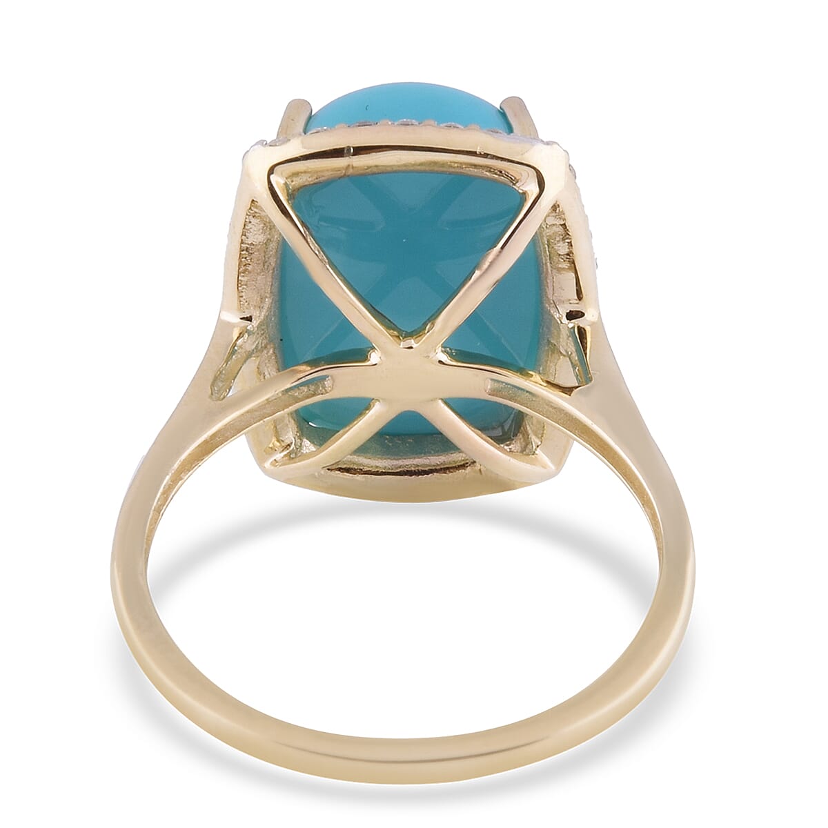 9K Yellow Gold Arizona Sleeping Beauty Turquoise (Very Rare Size 14x10) and Diamond Ring 6.44 Ct.