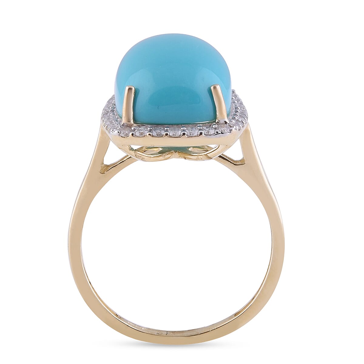 9K Yellow Gold Arizona Sleeping Beauty Turquoise (Very Rare Size 14x10) and Diamond Ring 6.44 Ct.