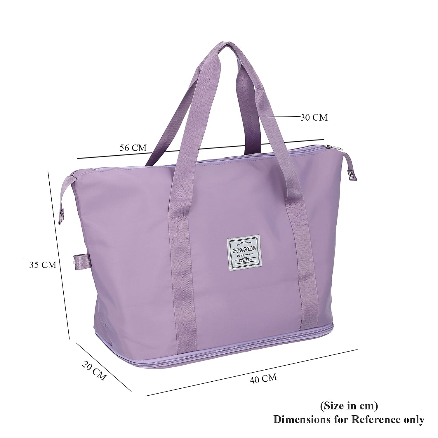 Passage Travel Bag with Zipper Closure and Handle Drop (Size 56x40x20x35 Cm) - Purple