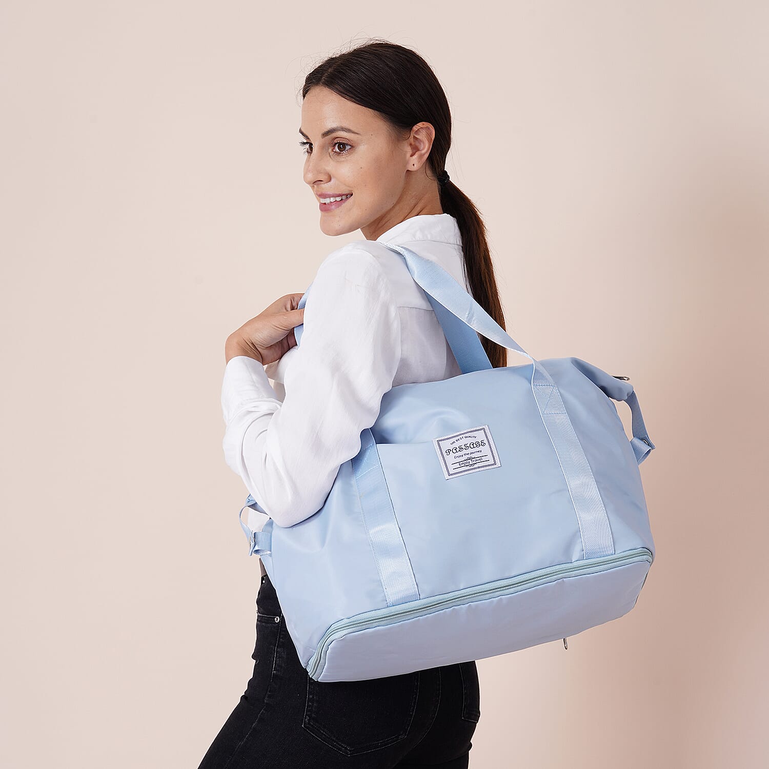 Passage Travel Bag with Zipper Closure and Handle Drop (Size 56x40x20x35 Cm) - Light Blue