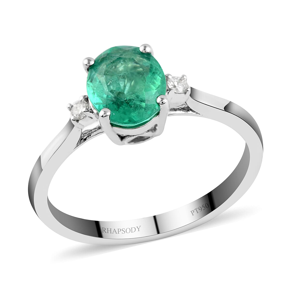 Certified and Appraised RHAPSODY 950 Platinum AAAA Colombian Emerald and Diamond VS EF Solitaire Ring Platinum 4.39 grams, 1.40 Ct