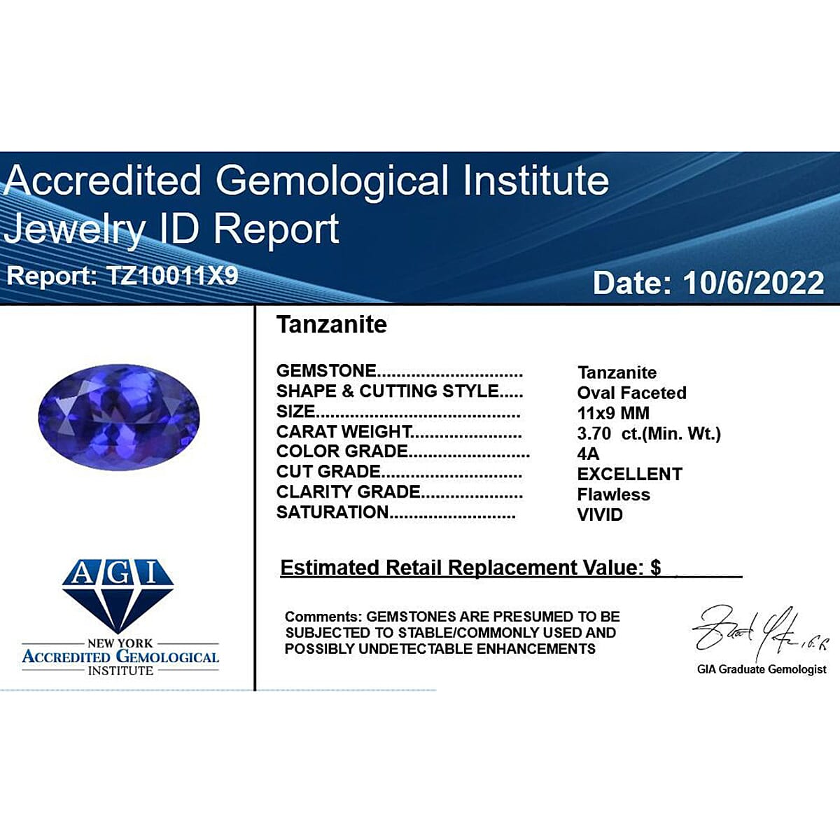 Tanzanite Oval 12x10 mm