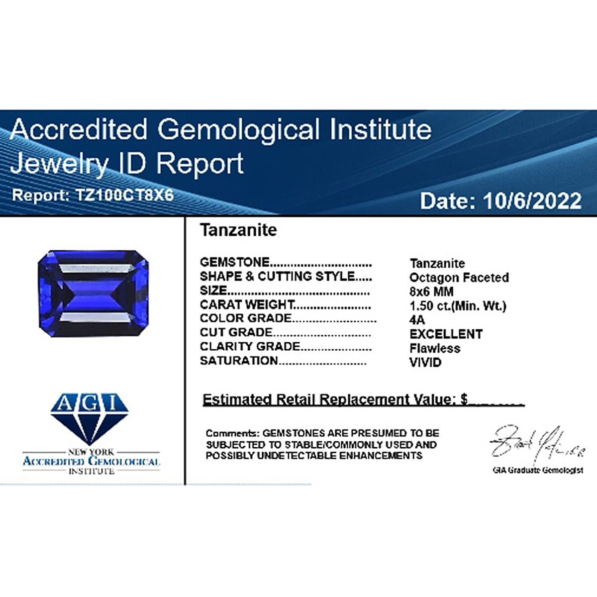 Tanzanite Octagon 8x6 mm