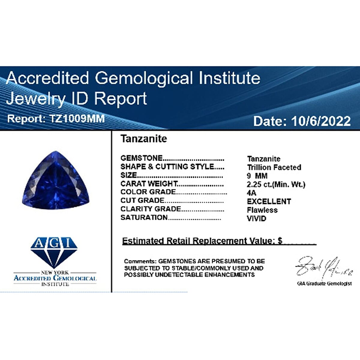 Tanzanite Trillion 9 mm