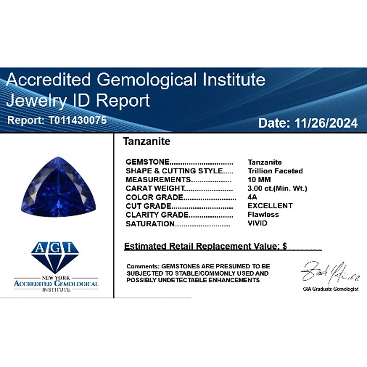 Tanzanite Trillion 10 mm