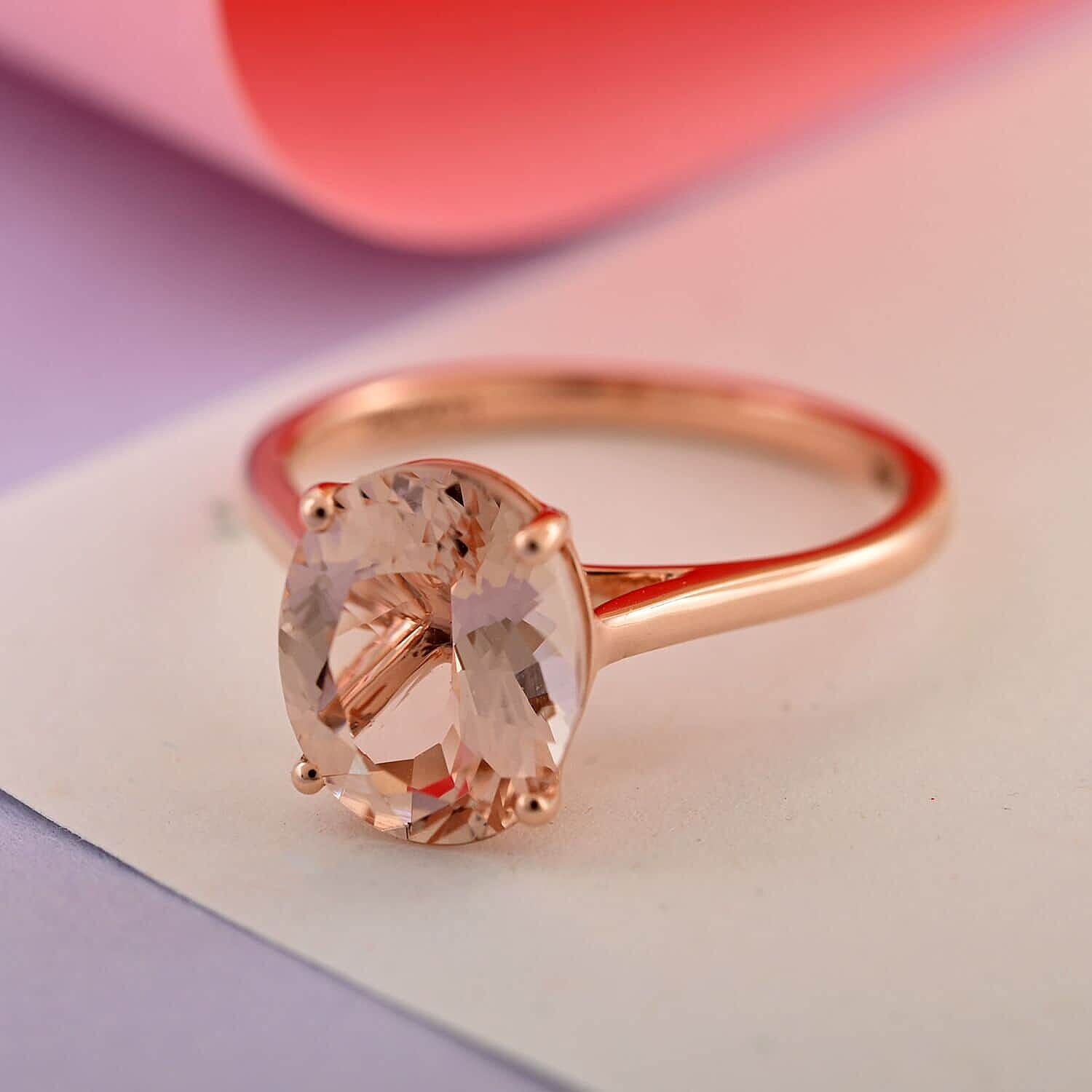 Certified and Appraised 14K Rose Gold AAA Marropino Morganite Ring Gold 2.15 grams, 2.60 Ct