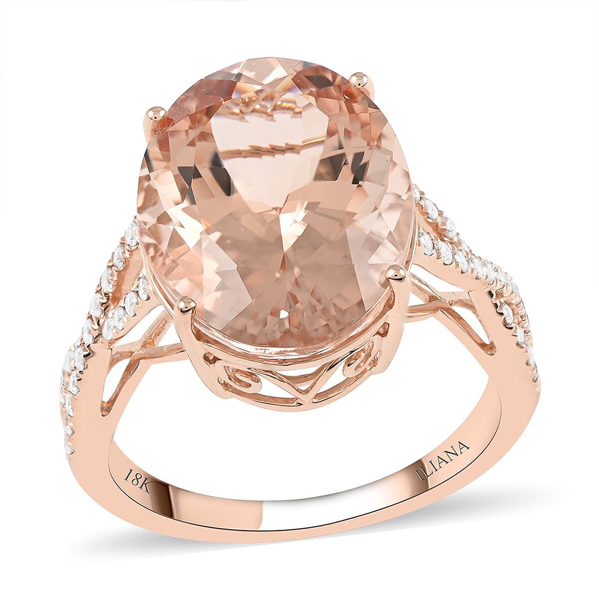 Certified and Appraised ILIANA 18K Rose Gold AAA Marropino Morganite and Diamond SI Classic Solitaire Ring Gold 4.12 grams, 9 Ct