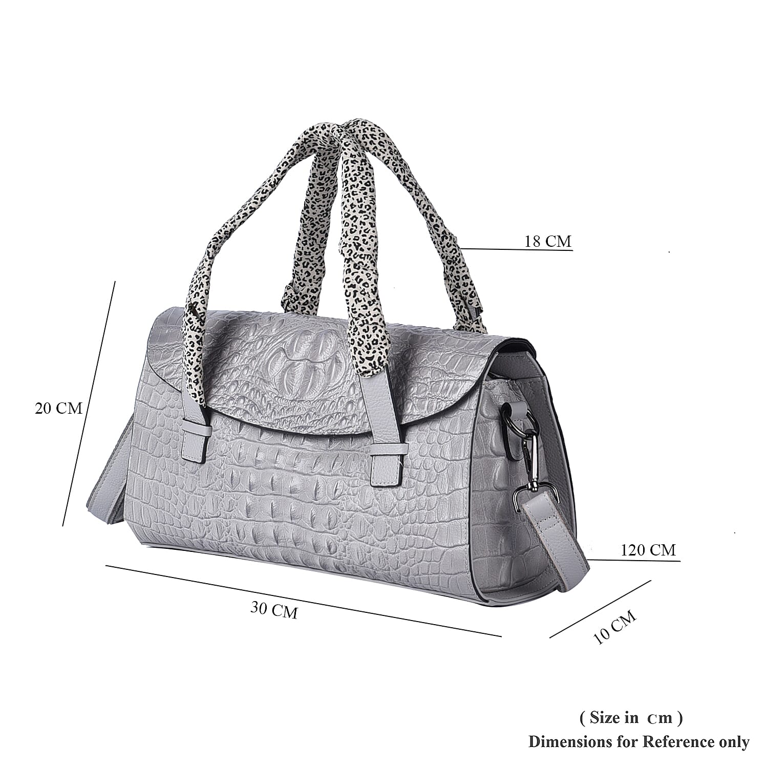 SENCILLEZ 100% Genuine Leather Croc Embossed Pattern Convertible Bag with Shoulder Strap - Light Grey
