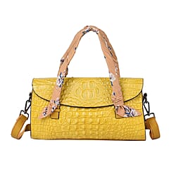 SENCILLEZ Genuine Leather Croc Embossed Pattern Convertible Bag with Shoulder Strap Green