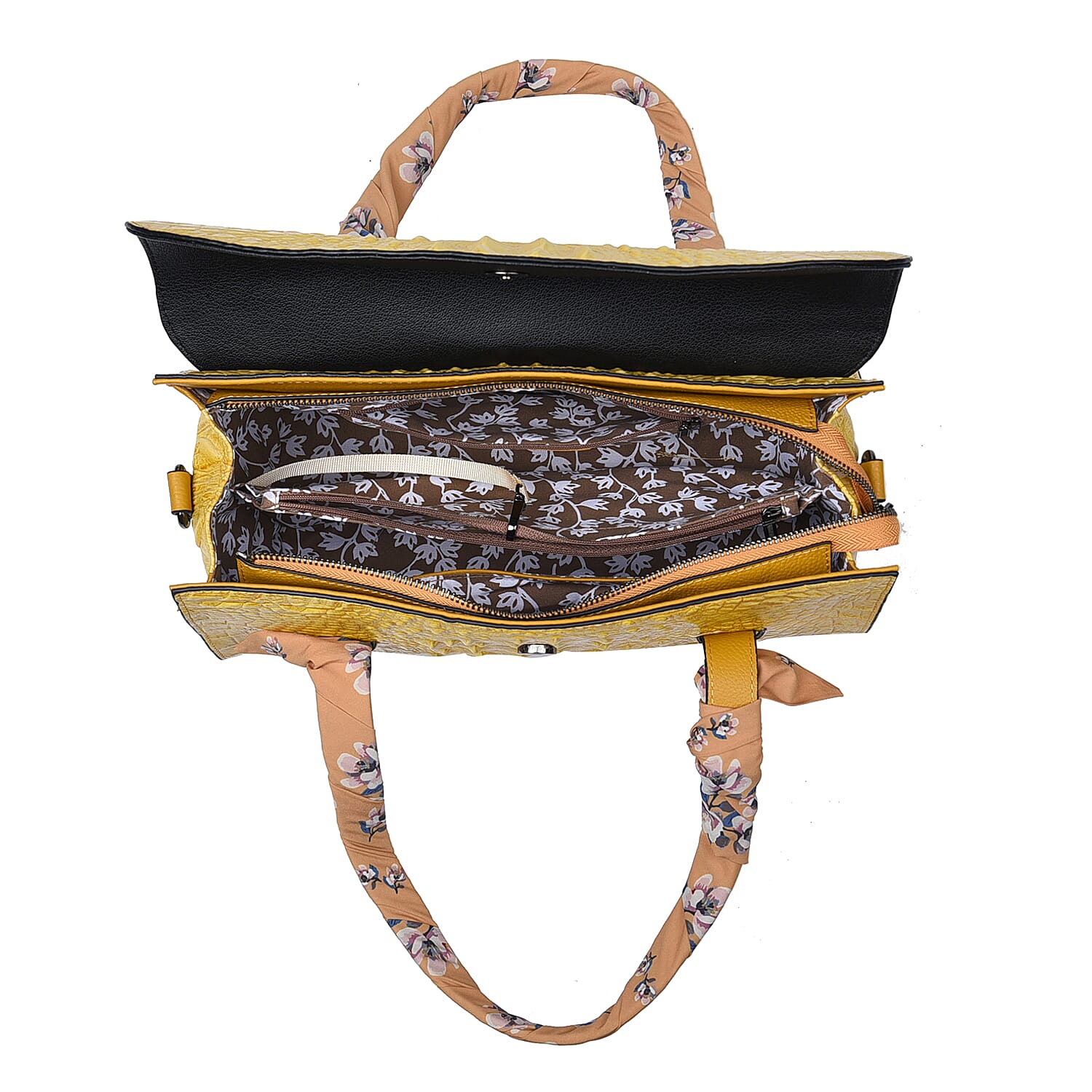 SENCILLEZ 100% Genuine Leather Croc Embossed Pattern Convertible Bag with Shoulder Strap - Mustard