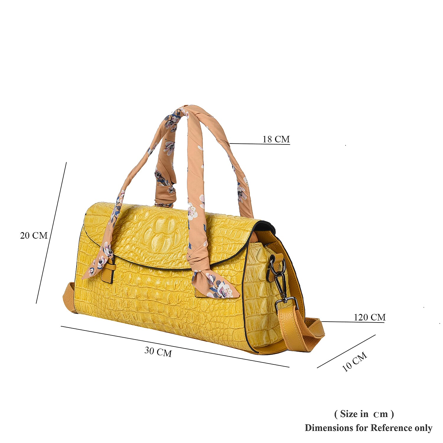 SENCILLEZ 100% Genuine Leather Croc Embossed Pattern Convertible Bag with Shoulder Strap - Mustard