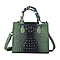 SENCILLEZ Genuine Leather Croc Embossed Pattern Convertible Bag with Handle Scarf and Shoulder Strap - Green