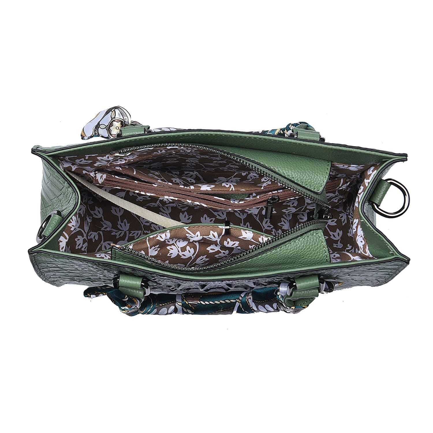 SENCILLEZ Genuine Leather Croc Embossed Pattern Convertible Bag with Handle Scarf and Shoulder Strap - Green